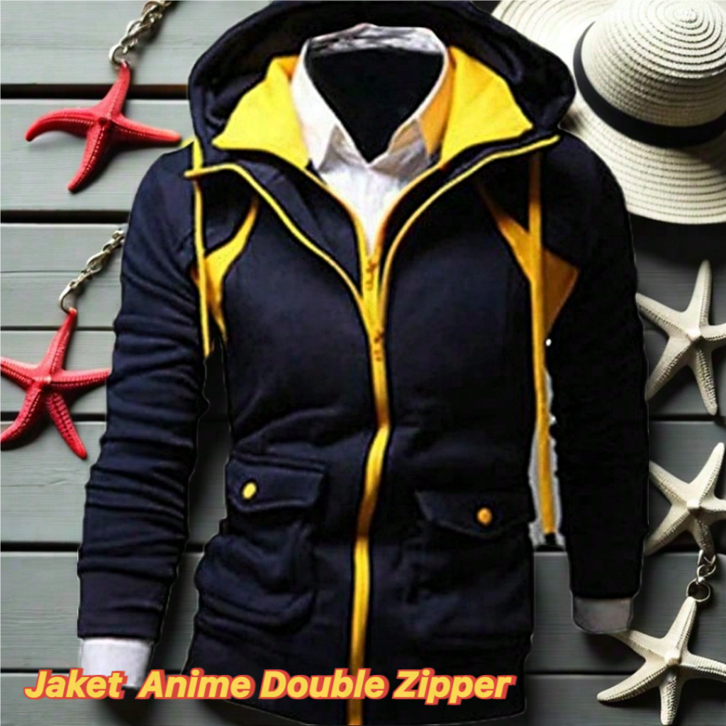 Jaket Polos Double Sleting Pria Wanita Bahan Premium Tebal / Jaket Double Zipper Anime Polos Terbaru