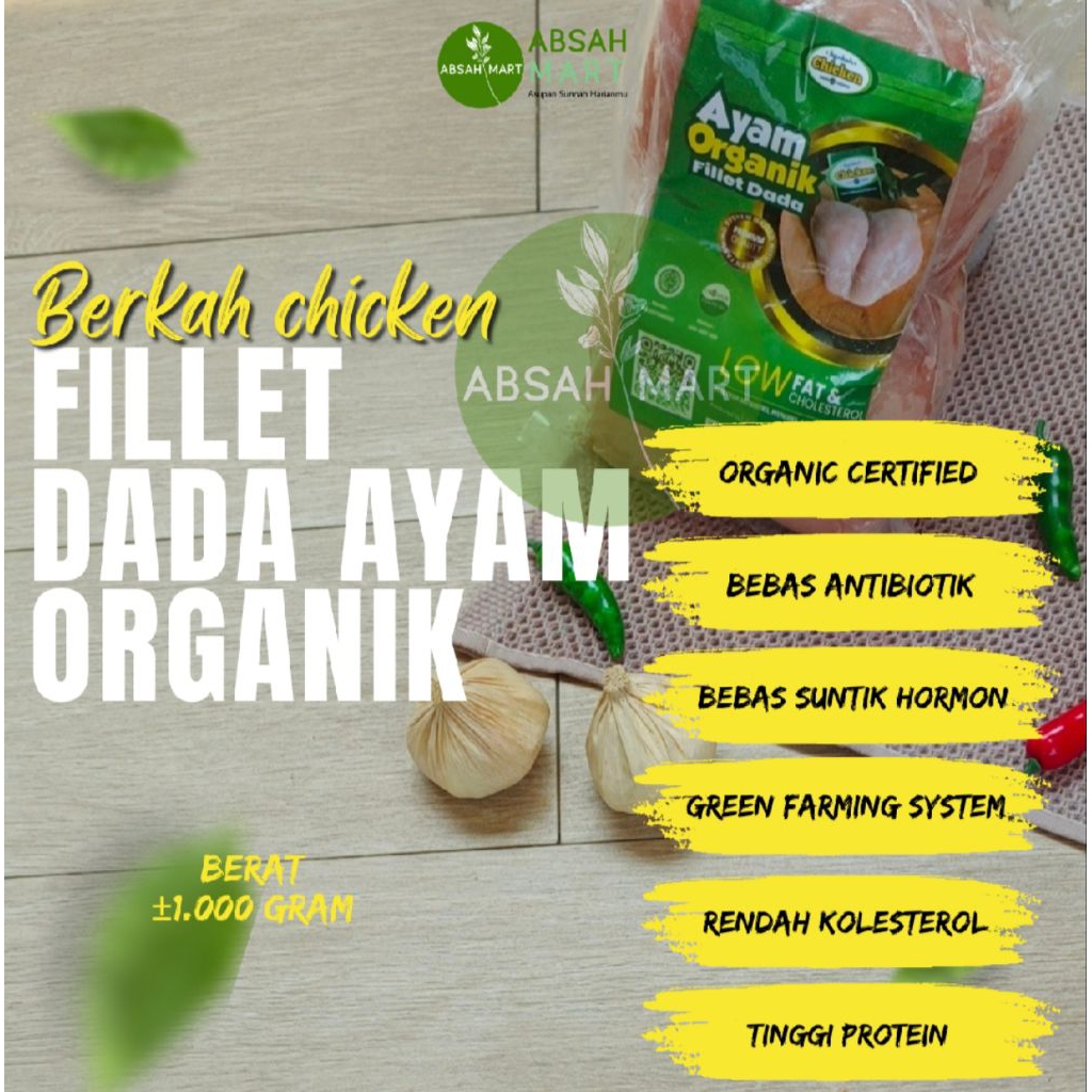 

Fillet Dada Ayam Organik/Ayam Probiotik BERKAH CHICKEN kemasan 1 kg Natural Sehat tanpa MSG non GMO