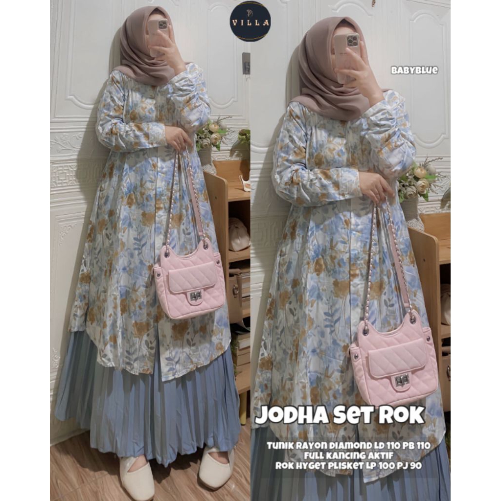 JODHA SET / SETELAN TUNIK ROK PLISKET POLOS