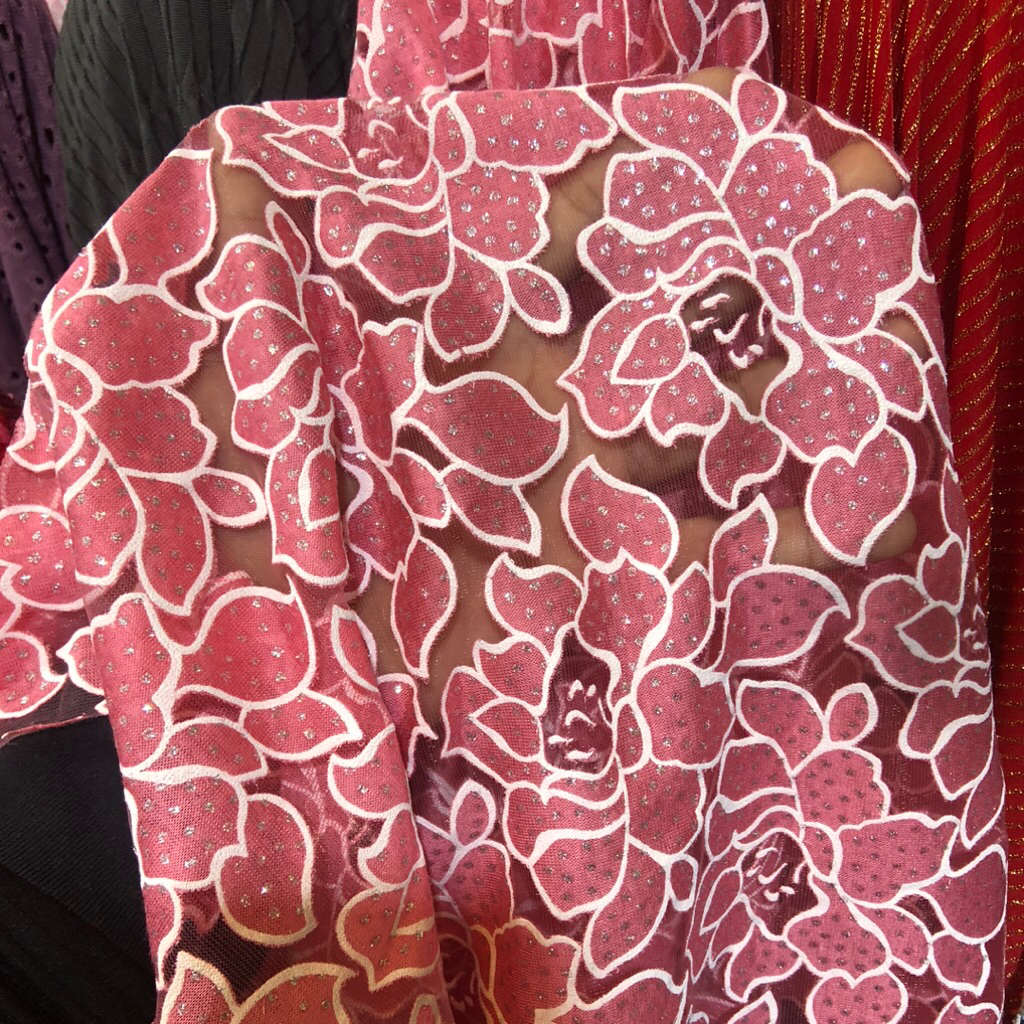 kain organza motif bunga - kain organza motif premium kt