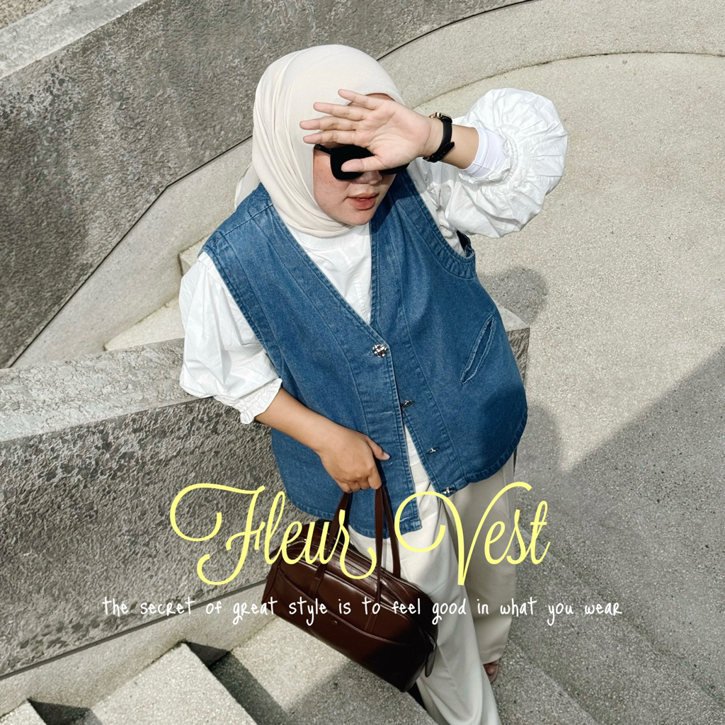Fleur Vest Denim Wanita | Vest Denim | Atasan Wanita | Vest Oversize Wanita | Denim Vest | Vest Jean