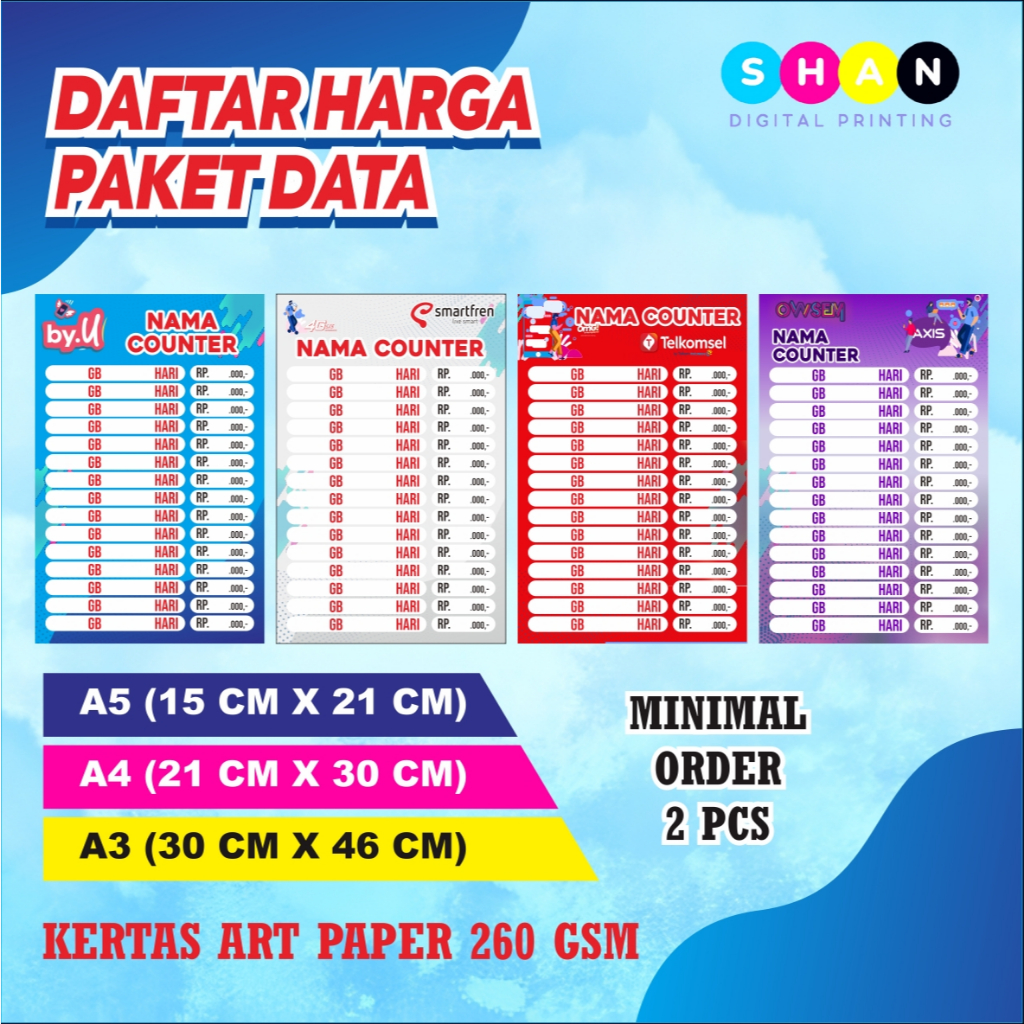 POSTER KONTER DAFTAR HARGA PAKET DATA