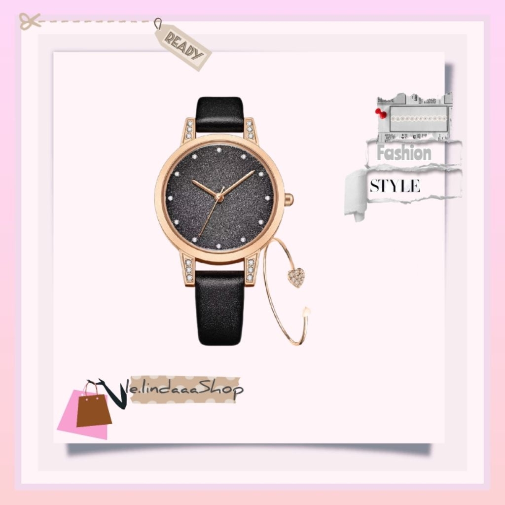 Jam Tangan Wanita Mode Santai Anti Air Jam Wanita Tali Kulit Jam Tangan Cewek