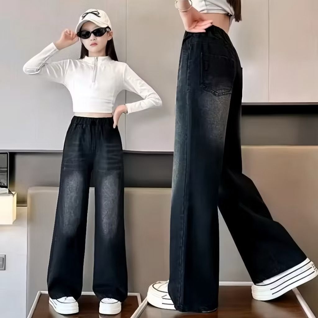 Unisex Celana Jeans Skena Anak SD/SMP - Jeans Gombrong Wisker Anak Umur 8 tahun sampai 14 tahun - ha