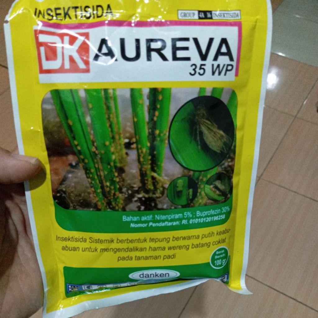insektisida DK AUREVA 35 WP kemasan 100 gram, untuk hama wereng, kutu-kutuan serta telurnya