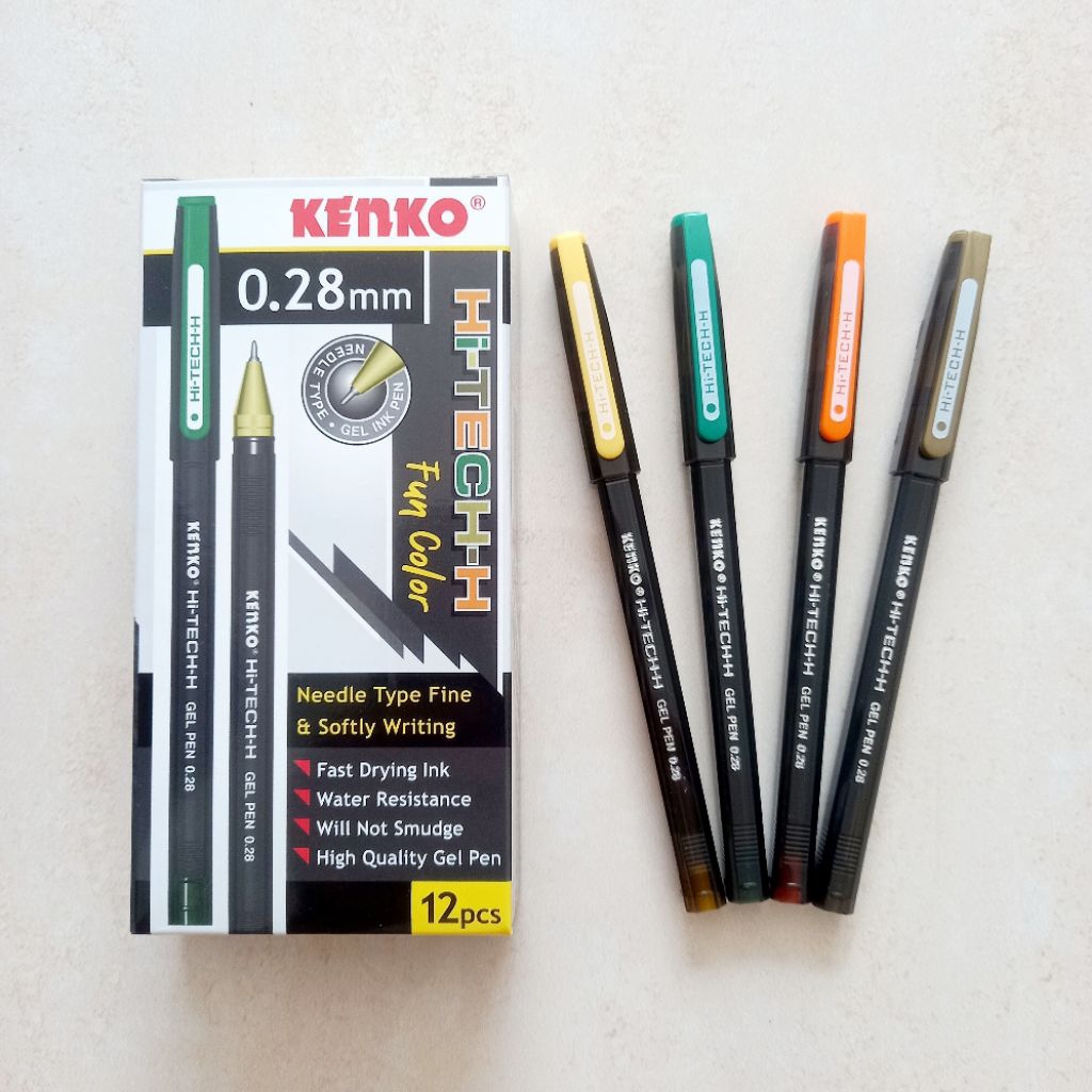 

[ PACK ISI 12 MURAH ] Pulpen Gel Pen Pena Jel 0.28 mm Kenko Hi Tech Fun Color Tinta Hitam