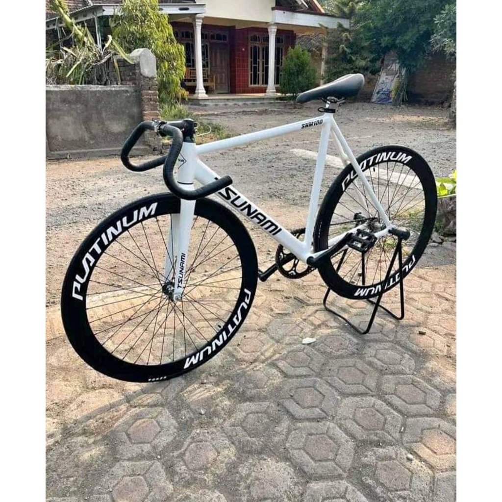 Tsunami fixie custom warna putih stiker velg platinum