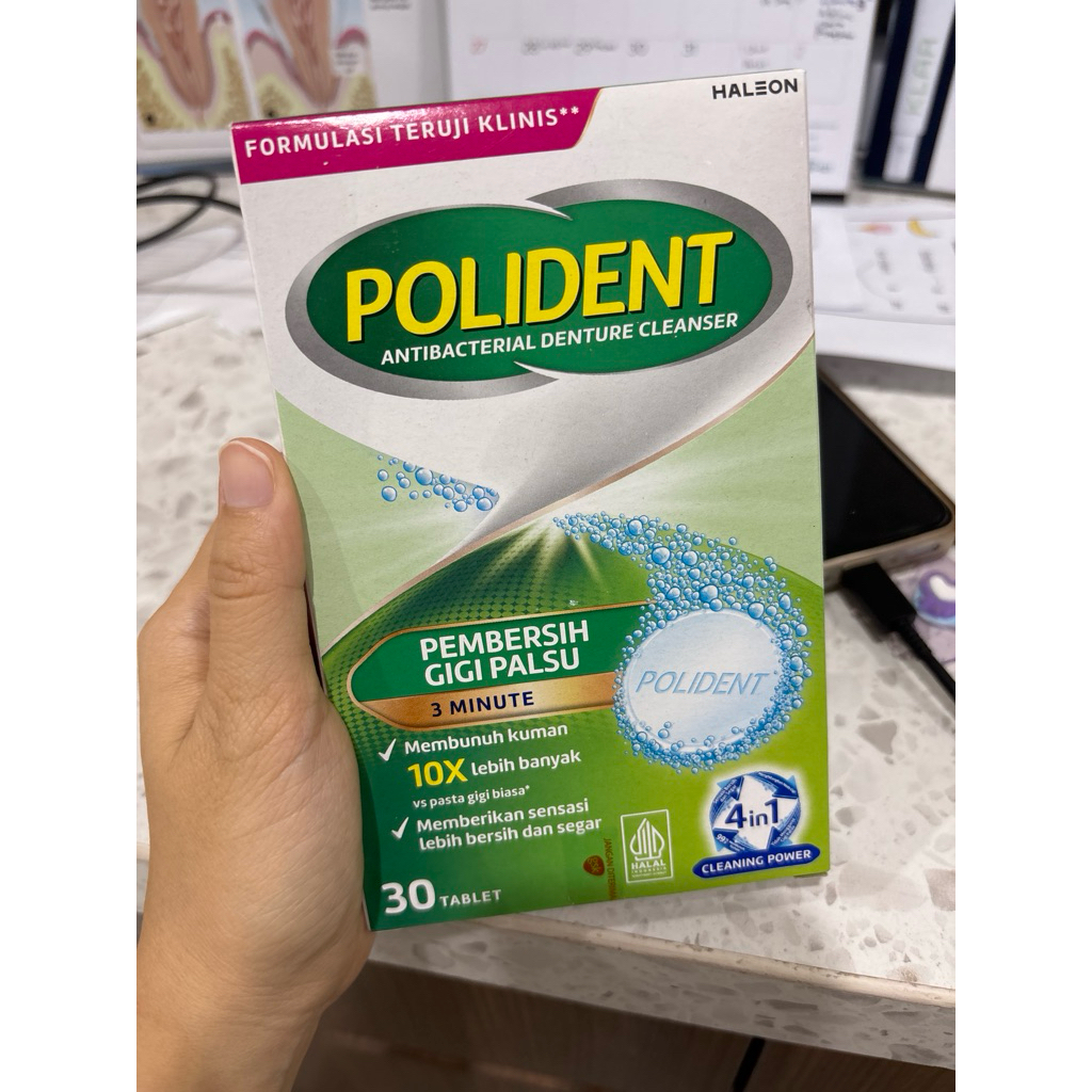 (100% ori) polident daily cleanser isi 6 tablet pembersih gigi palsu retainer