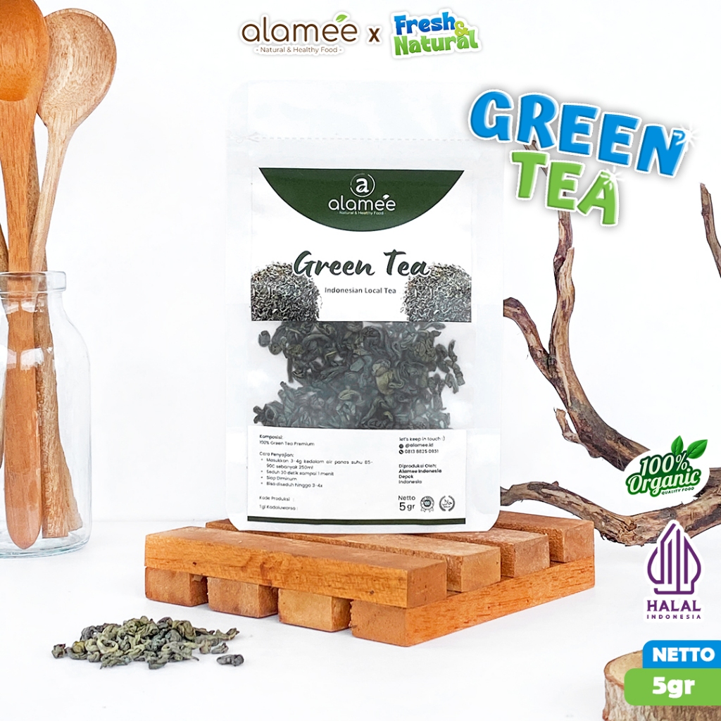 

ALAMEE Teh Hijau Green Tea Organic Kering Organik Greentea Minuman Herbal 5 gram fresh and natural