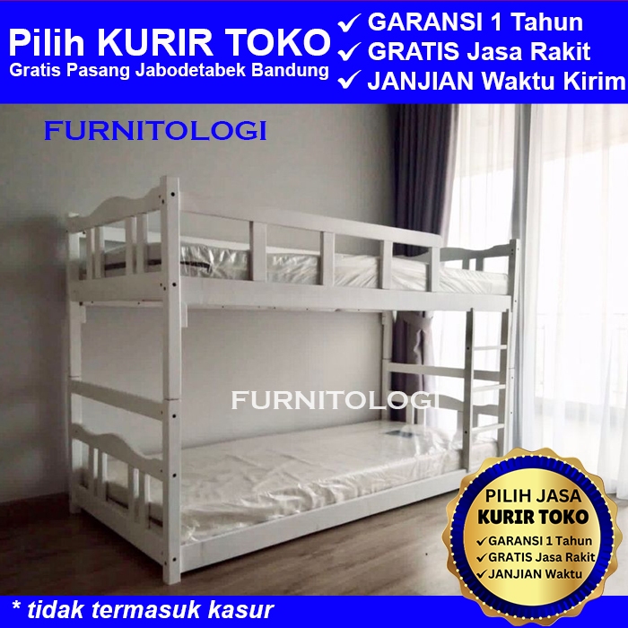 Ranjang Susun 2 Tingkat Anak dan Dewasa 90x200 / Kaki Pendek / Tempat Tidur Tingkat Anak
