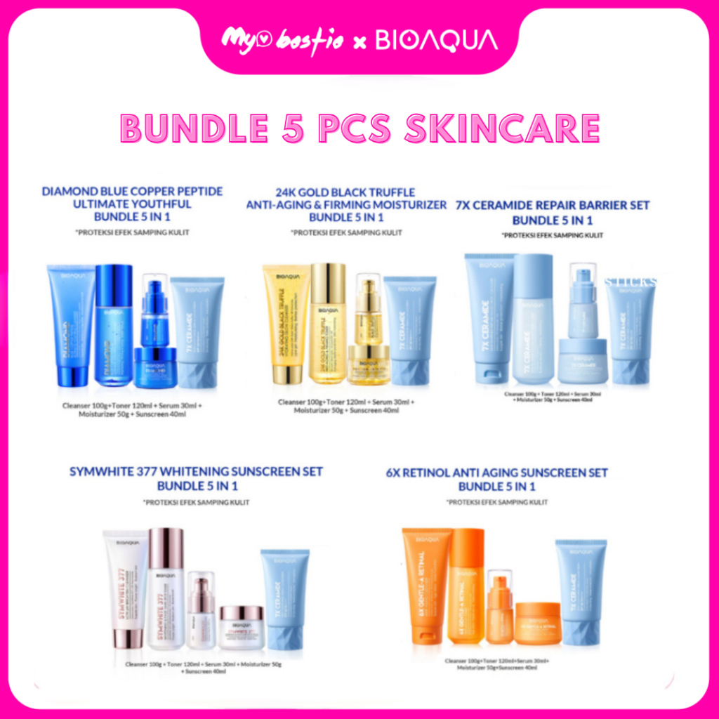 [My Bestie Official] BIOAQUA 5pcs Skincare Set with Cleanser Toner Serum Cream Sunscreen + Free Gift