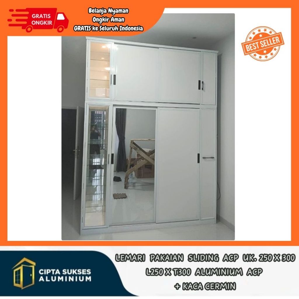 Lemari pakaian geser sliding + kaca cermin ACP aluminium terbaru csa bergaransi lemari pakaian moder