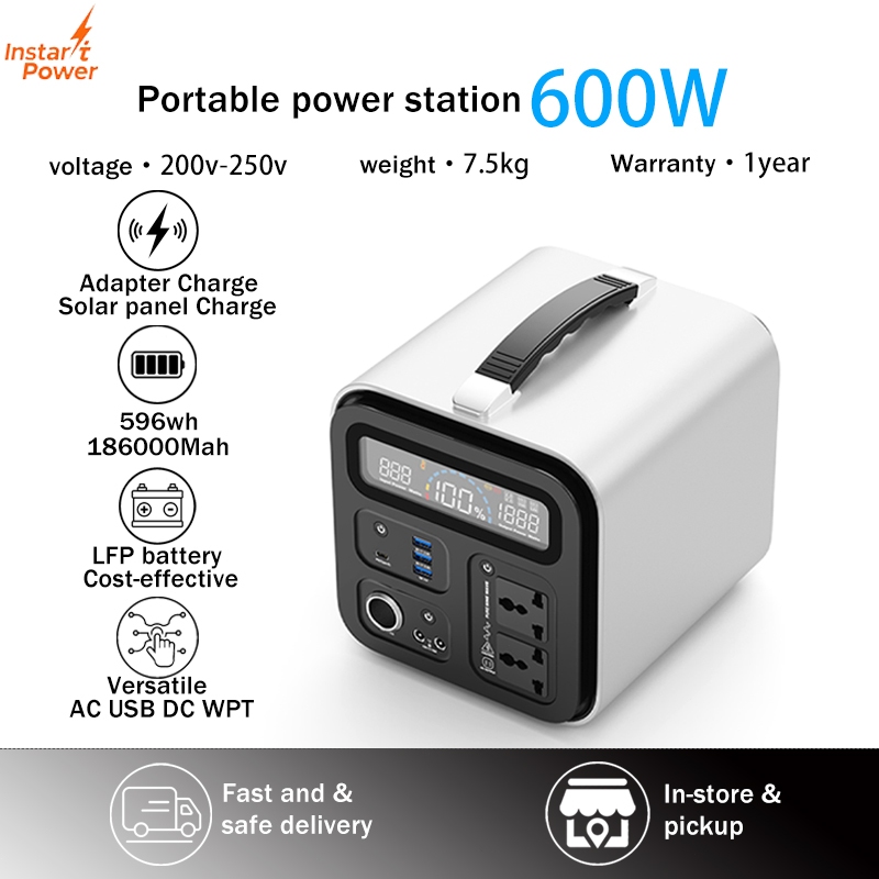 Instant Power Power Station 600 watt (Surge 1000w) 220V 186000mah Powerbank Generator Listrik Campin