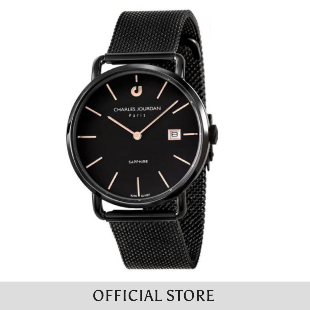 Jam Tangan Wanita Charles Jourdan Black Dial Women Stainless Steel Strap Analog CJ1087-3732 Original