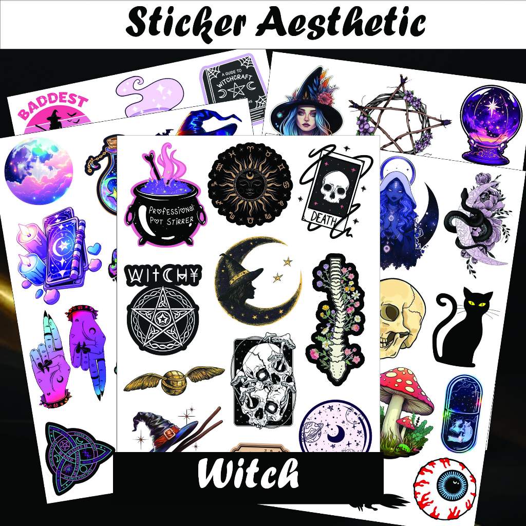 

Sticker Aesthetic A6 A5 Penyihir halloween Gothic Waterproof sticker tema witch gotik hitam sihir tarot potion stiker kertas estetik anti air pack glossy Vintage jurnal color Deco Korea kawai lucu simple