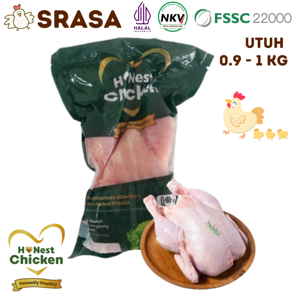 

HONEST CHICKEN DAGING AYAM PROBIOTIK AYAM UTUH - KARKAS HALAL NKV 900 GR - 1000 GR