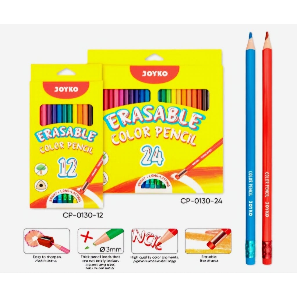 

Pensil Warna Joyko Erasable 24 Warna Cp-0130-24 dan 12 Warna Panjang Cp-0130-12 Pensil Warna Joyko Bisa Di Hapus