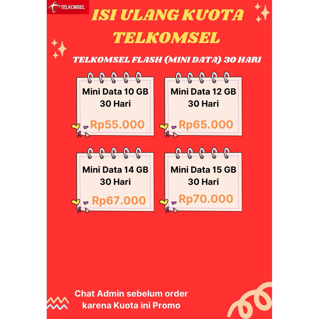 Isi Ulang Kuota Telkomsel Flash (Mini Data) 30 Hari