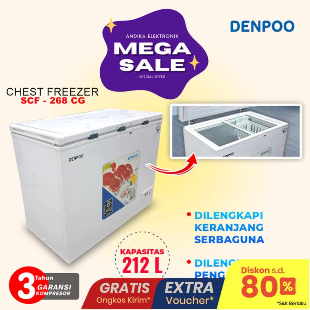 FREEZER BOX FOOD FROZEN 212 LITER DENPOO SCF-268