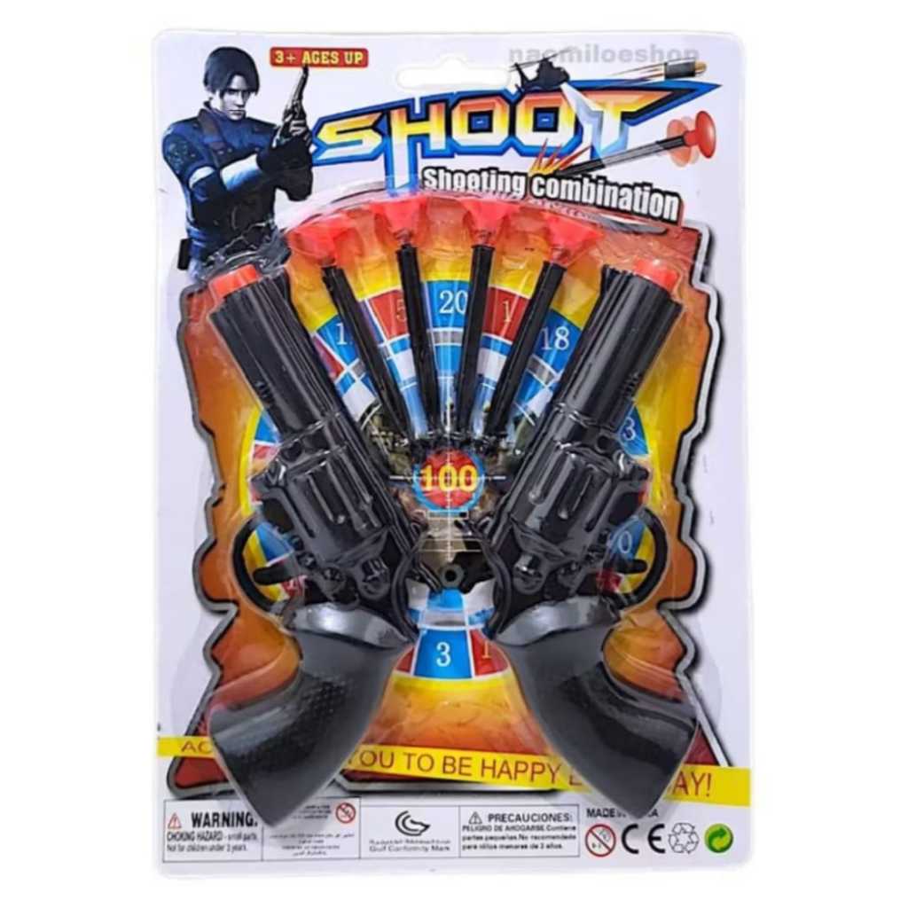 Mainan edukatif anak 2 pistol shoot peluru karet/ mainan tembakan anak