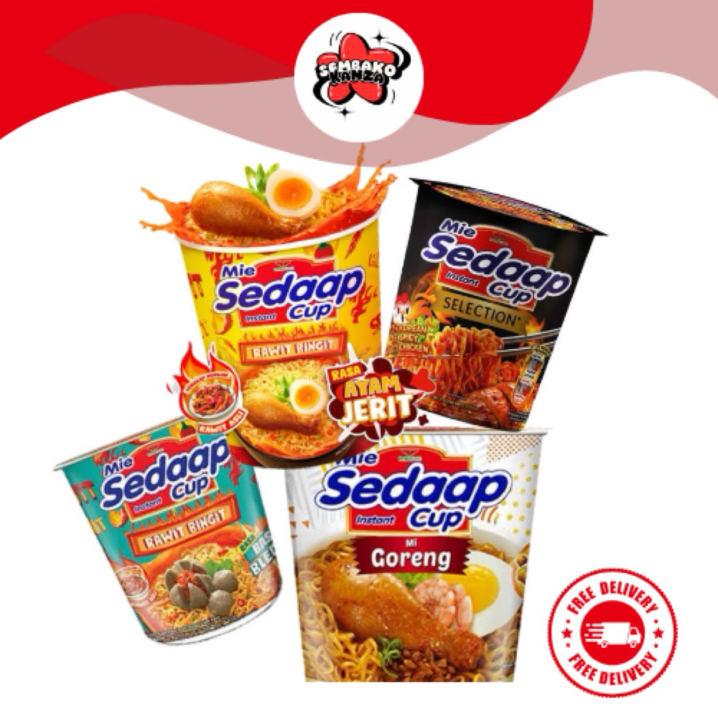 

Sedaap Mie Cup dengn Varian Rasa Ayam Jerit, Bakso Bleduk, Korean Spicy Chicken, 77grm l Sembako Kanza