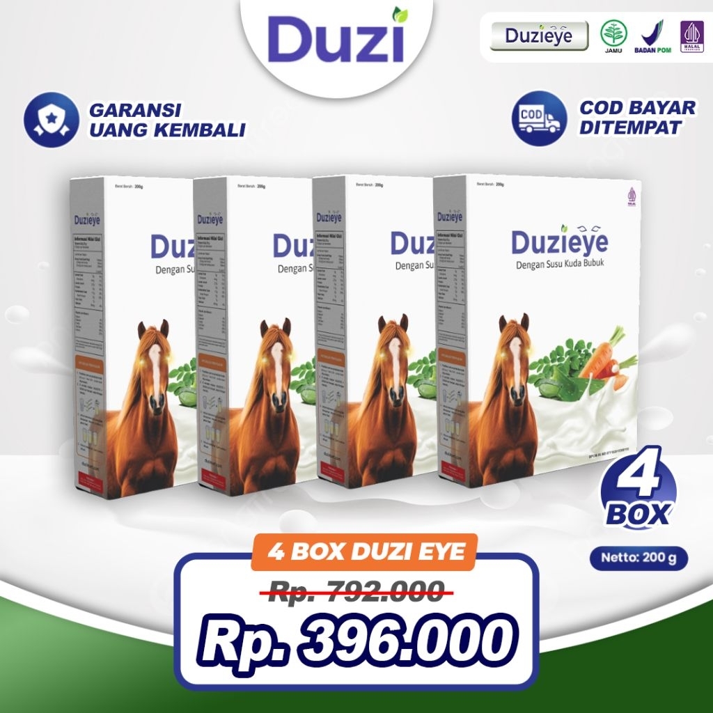 

Duzi Eye - Susu Kuda Lombok Nutrisi Kesehatan Mata Bubuk 200 Gram Paket 4 Box