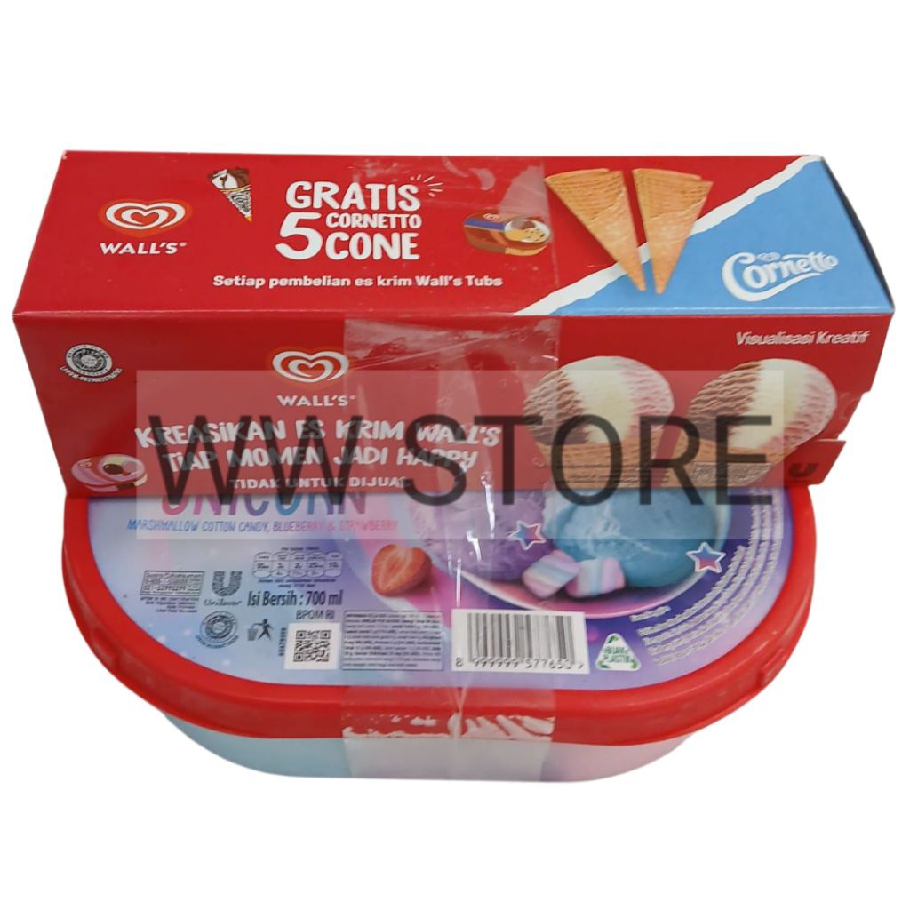 

Es krim rasa marshmallow permen gula kapas buah bluberi dan stroberi halal MUI WALL'S WALLS WALL UNICORN Marshmallows Cotton Candy Blueberry & Strawberry ICe Cream 700ml