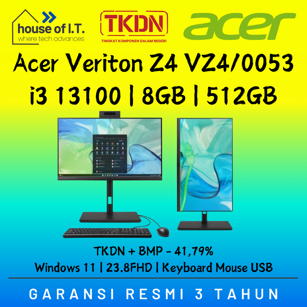 Acer Veriton Z4 (VZ4/0053) - i3 13100 8GB 512GB NVMe 23.8FHD - TKDN Acer Veriton Z4 i3