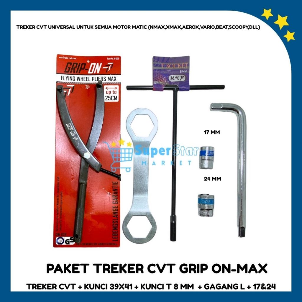 PAKET GRIPON-MAX Treker CVT Matic Universal + Kunci 39X41 MM + Kunci T8 + GAGANG L + MATA SOK 17 MM 