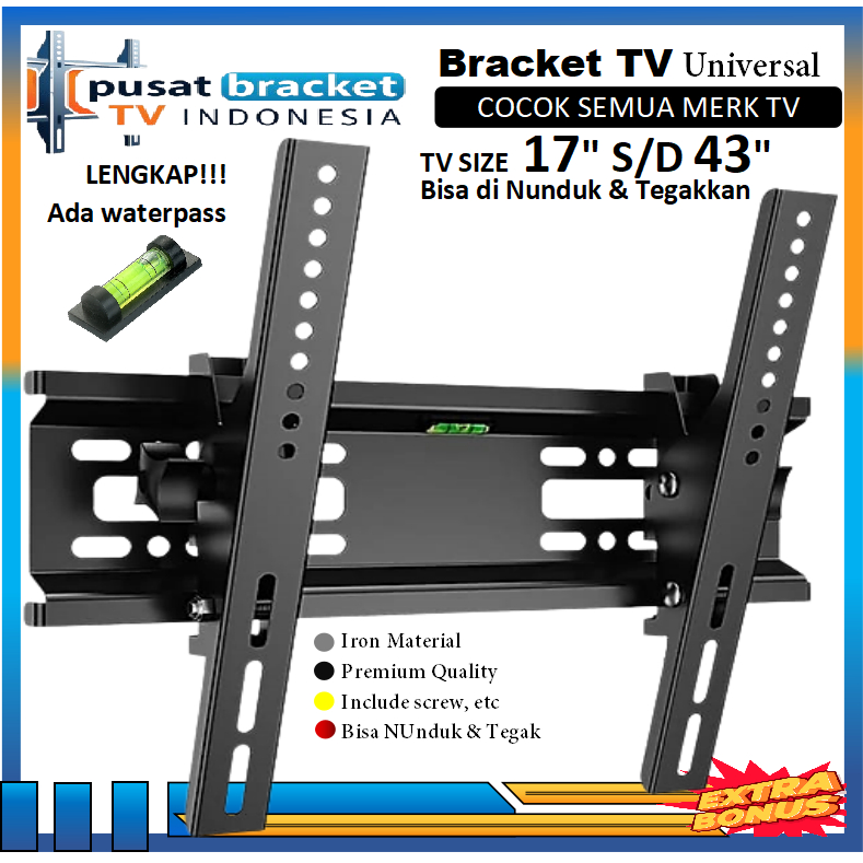 BRACKET TV LED LCD & Monitor PC 14" s/d 43" Universal (Ada Waterpass) IMPORT QUALITY
