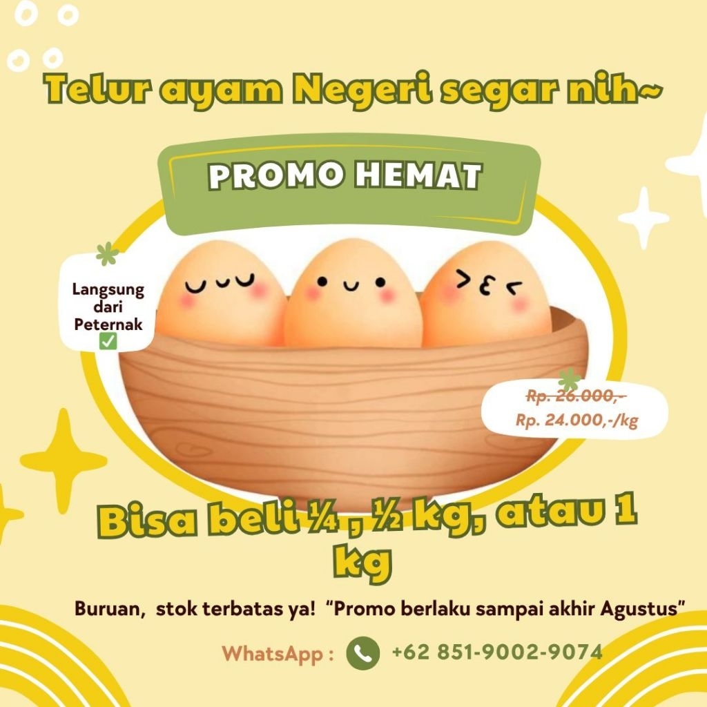 

Telur Ayam Fresh 1/4 kg, 1/2 kg dan 1kg