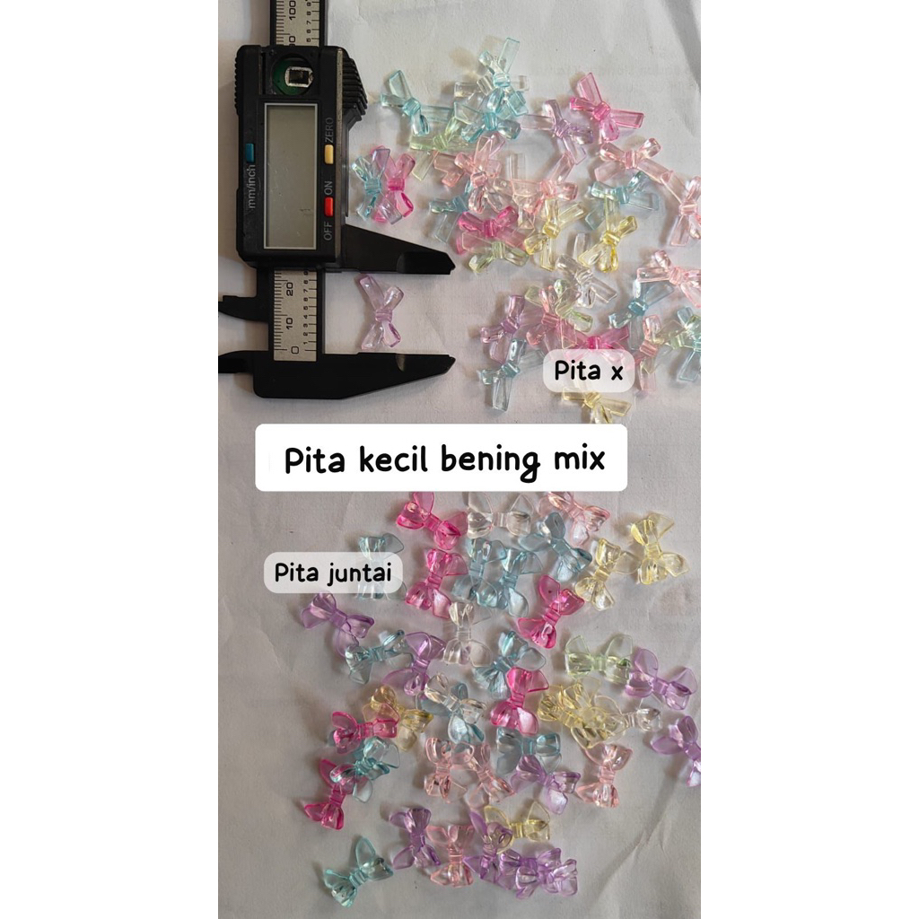 

manik PITA KECIL BENING MIX WARNA pita x dan pita korea lubang tembus atas bawah