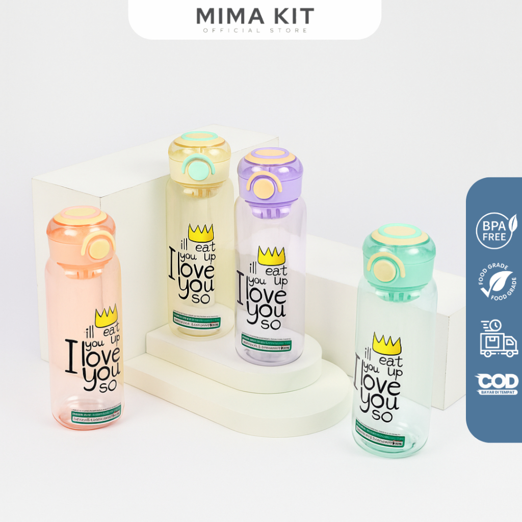MimaKit - Botol Minum Aesthetic Anak 600ML Tumblr Plastik Tahan Panas BPA FREE B-6016