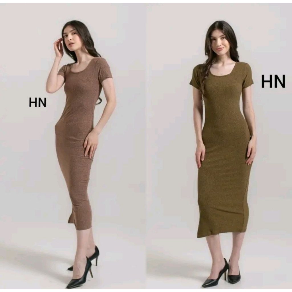Gaun basic knit bodycon Korean style bahan knit premium casual wanita pesta party drees MIDI daily d