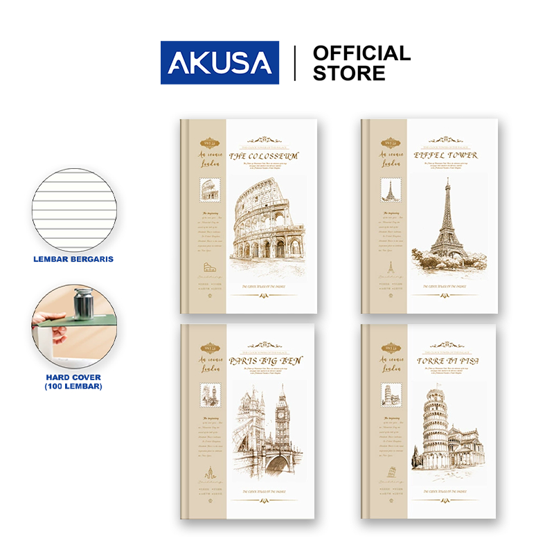 

AKUSA Hard Cover Book A5 Note Book Buku Catatan Journal Book Diary Retro Syle Kertas Anti Tembus HCB004