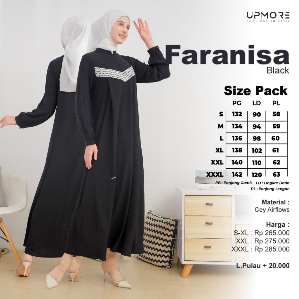 TERBARU 2025 GAMIS KATUN UPMORE FARANISA BLACK ORIGINAL I BEKASI ICOD
