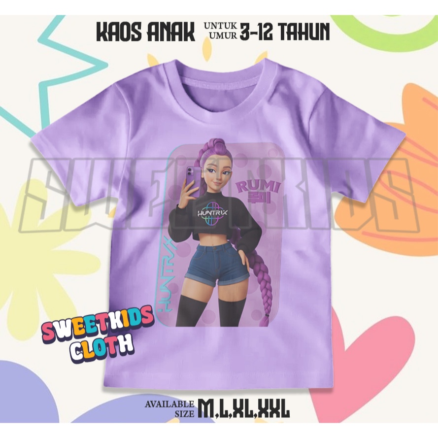 Kaos Anak Rumi Kpop Demon Hunters / Atasan Baju Anak Kpop Demon Hunters Rumi Hunter X Usia 3-12 Tahu