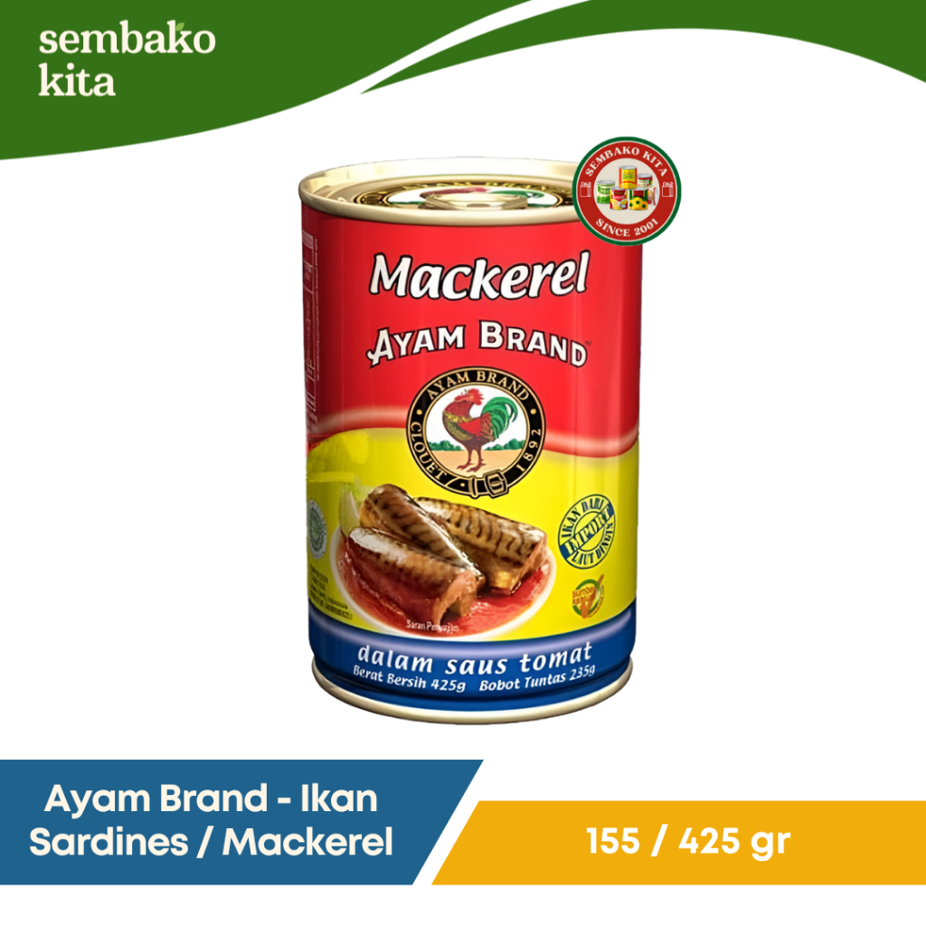 

Ayam Brand – Mackerel Kaleng Saus Tomat 155 gr / 425 gr