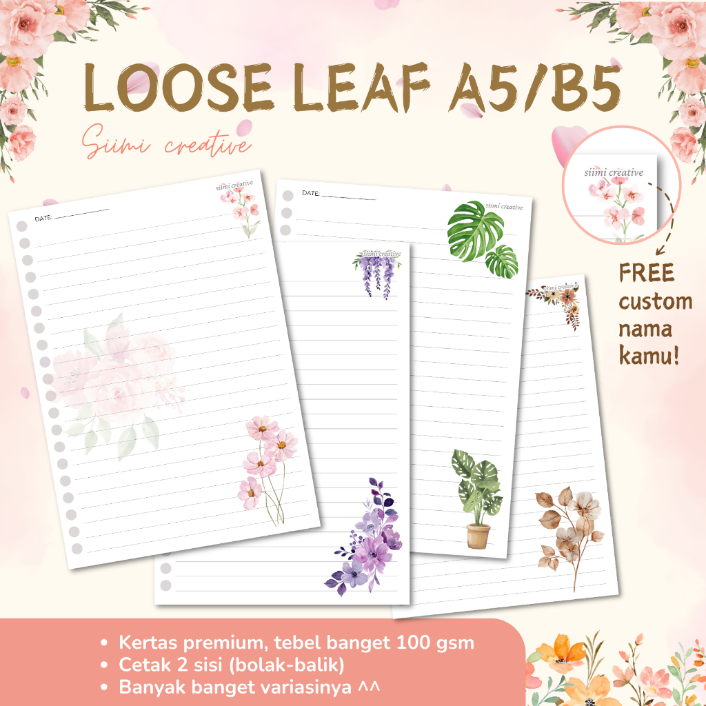 

LOOSE LEAF A5/B5 KERTAS BINDER A5 - DESAIN BUNGA ESTETIK - Notebook