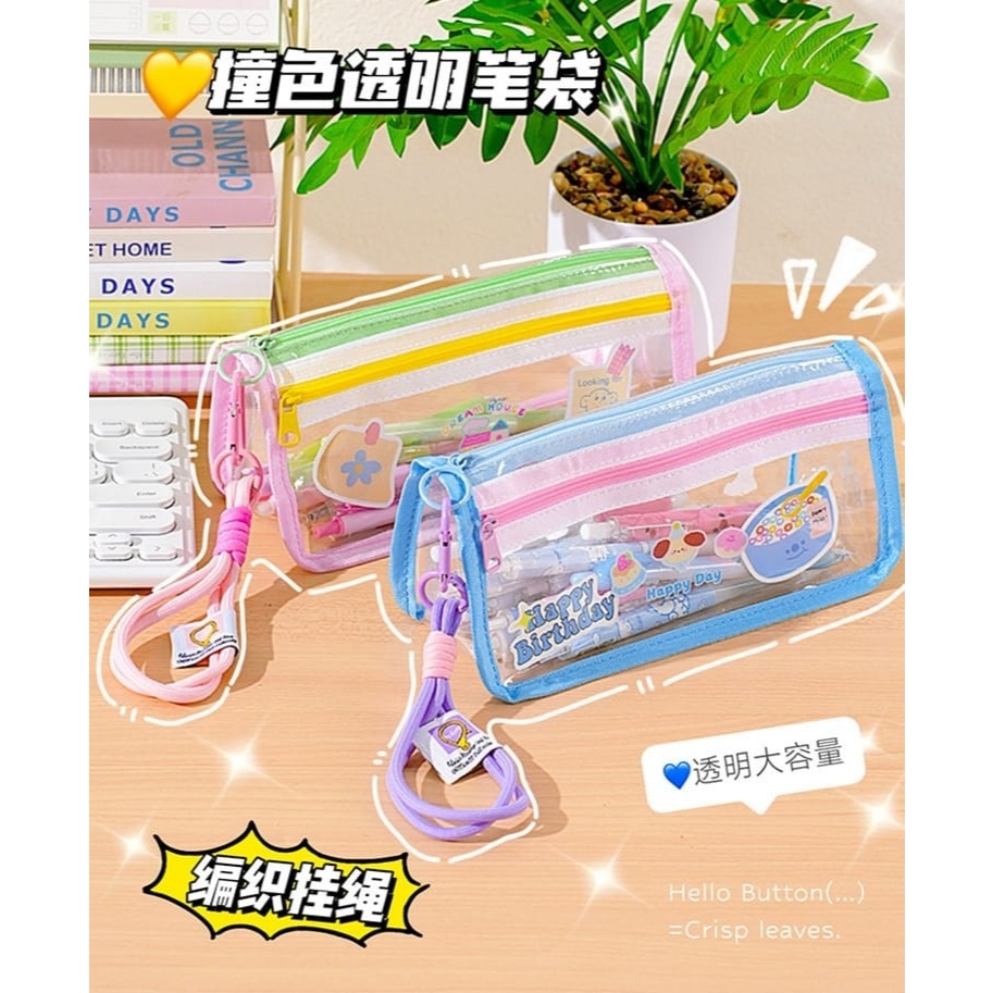 

Tempat Pensil Transparan Candy Colour Free Gantungan Tali C018