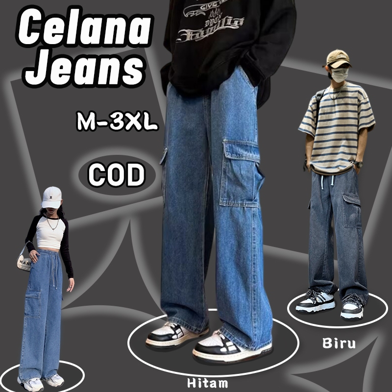Celana jeans cargo baggy jeans pria korean style baggy pants  Gombrong Celana baggy jeans cargo pant