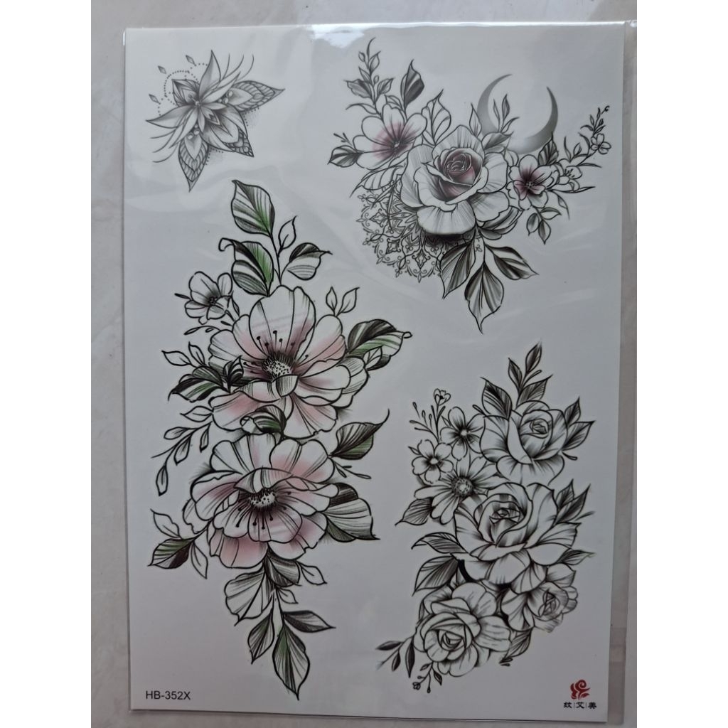 [COD]Tatto Temporary Bunga Silver Pink HB_352X Tato Sticker Tempel, Tato Tahan Air Anti Air Sementar