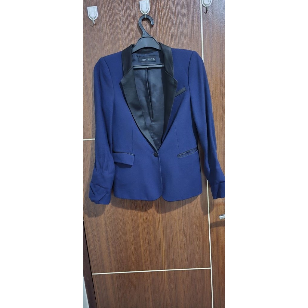 blazer ZARA ORI, two tone, bahan semi tweet