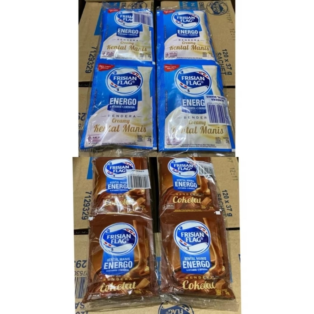 

Frisian Flag Sachet Cokelat/Putih 1 Renceng isi 6 sachet @38g x 2 pack