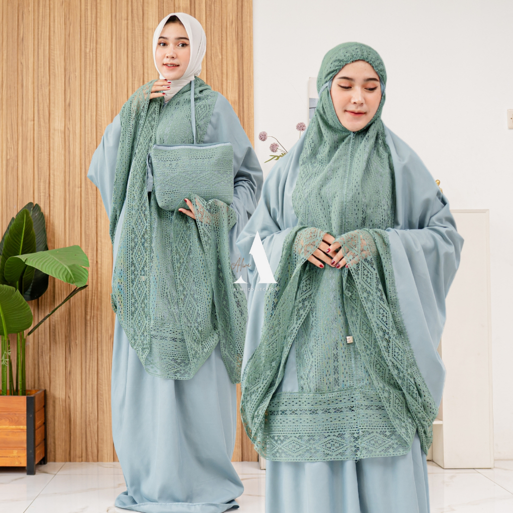 Allwi - Mukena Dewasa Renda Brukat Malika Katun Premium 2 in 1 Motif Terbaru