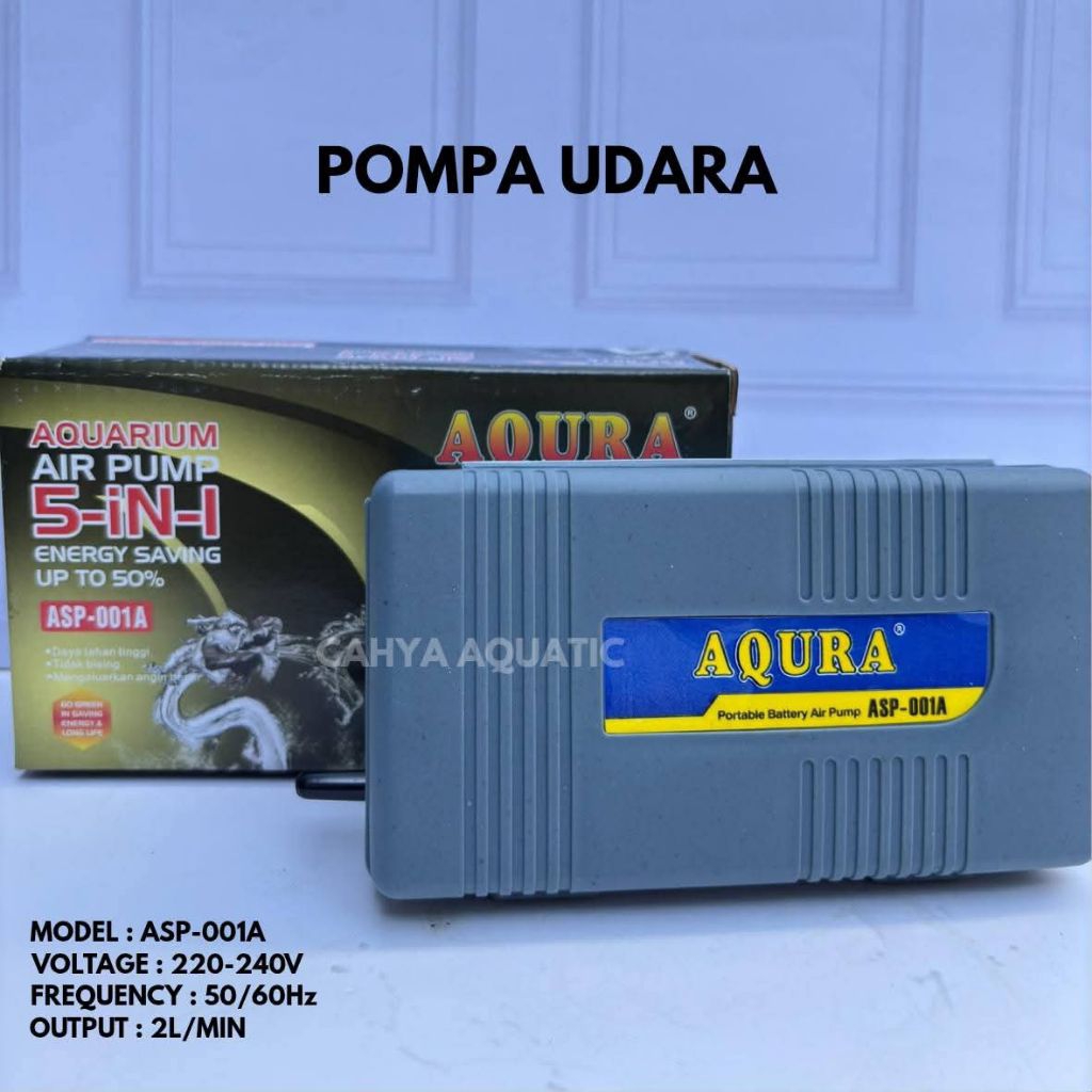 AQUA Pompa Udara Aqura ASP-001A 1 Lubang 220V-240V 2.2W 3L/H Mesin Aerator untuk Akuarium Model ASP-