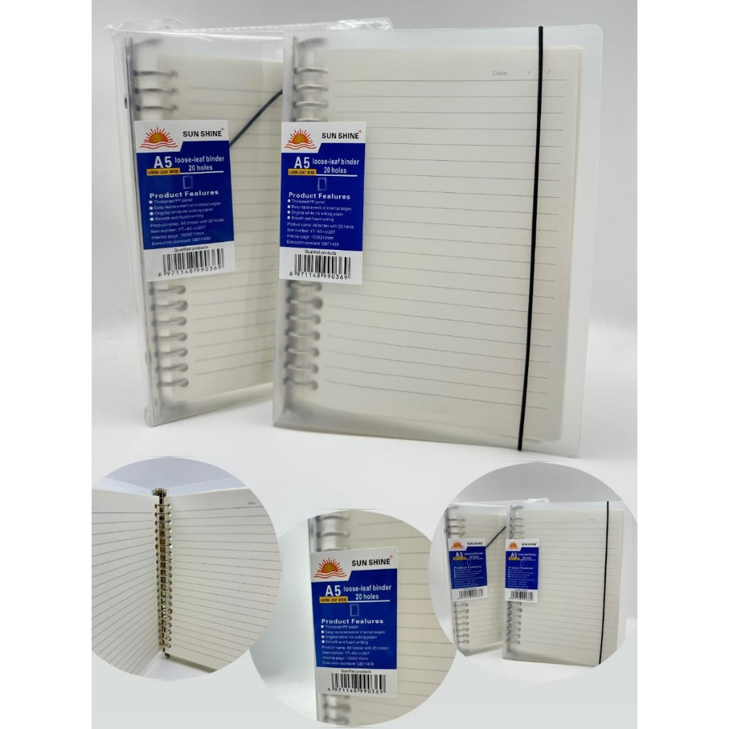 

Binder Note A5 ( 20 ring ) Putih Transparan Set isi Loose Leaf 60 Lembar