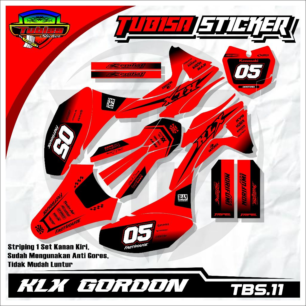 DECAL KAWASAKI KLX GORDON FULL BODY | STICKER KLX GORDON MERAH HITAM | DECAL KLX. TBS 11
