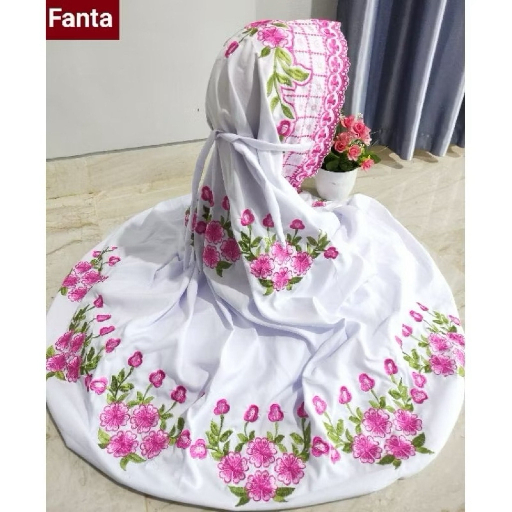 MUKENA PREMIUM Telekung Terusan Polino Mikro Bordir Bunga Tulip - Semi Sutera ADEM - Rukuh Lajuran S