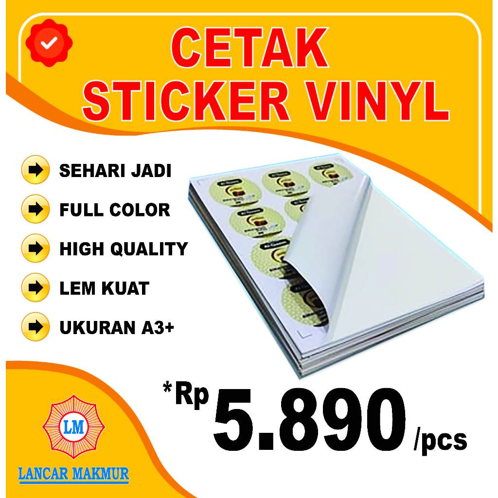

Cetak Stiker Vinyl Custom | Sticker vinyl Glossy Matte | Stiker Vinyl Kiss Cut & No Cut | Tahan Lama